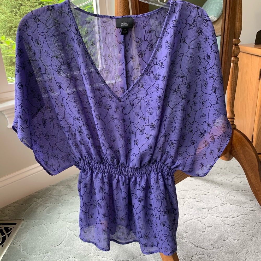 Mossimo Crinkled Purple Floral Top with kimono sleeves SM
